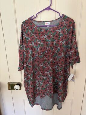LuLaRoe Rust Floral Scoop-Neck Tunic with Green Accents